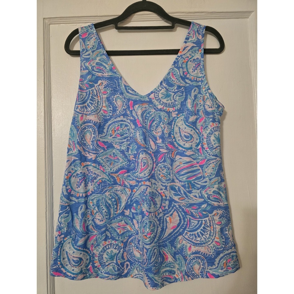 Lilly Pulitzer GIGI TANK TOP Zanzibar Blue Fish Kiss Pink Women's Size Small